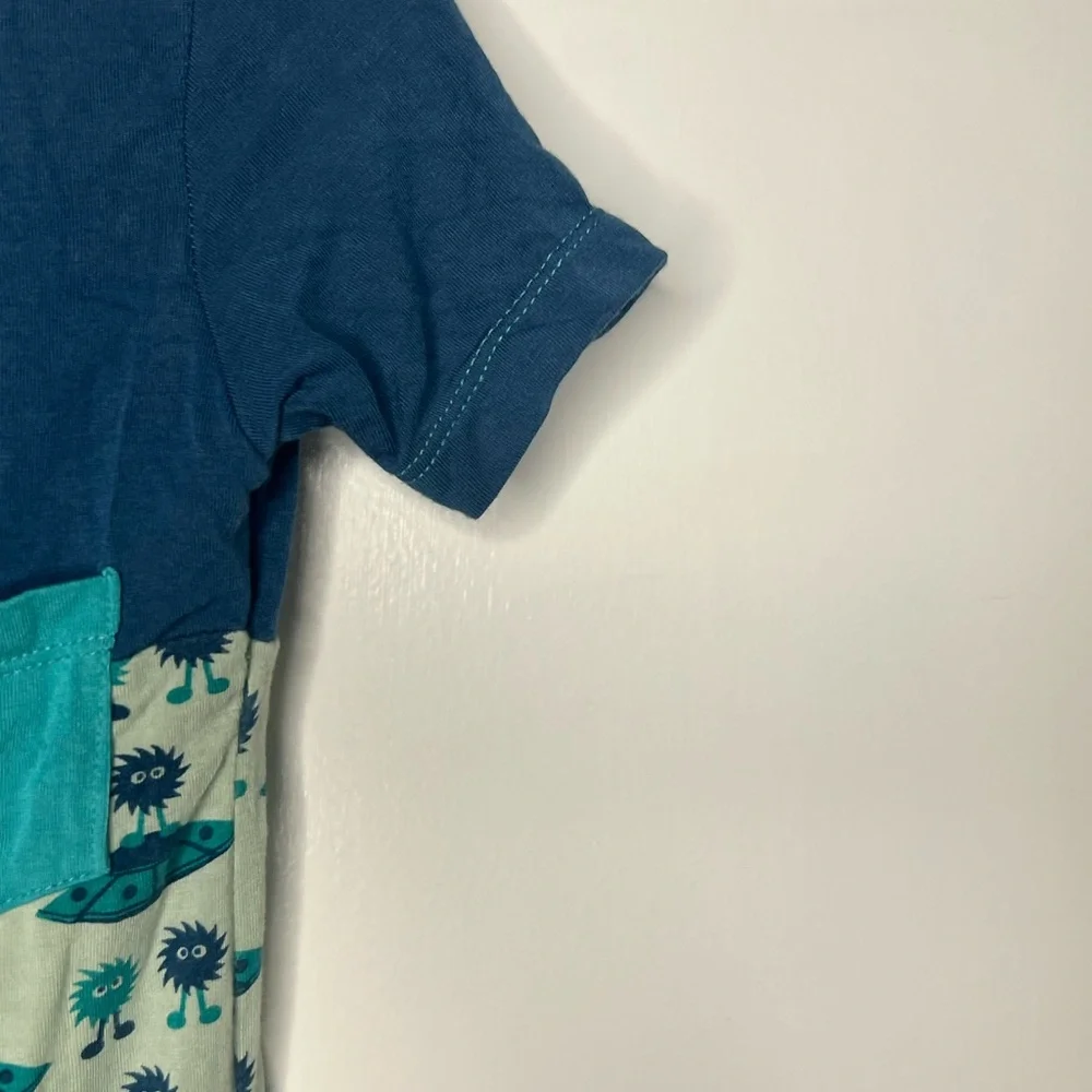 KicKee Pants Aloe‎ Aliens with Flying Saucers Color Block Henley Romper 12-18 mo
